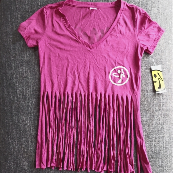 Zumba V-Neck Fringe Top Mulberry S - Picture 1 of 7